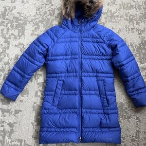 Marmot Royal Blue Kids 700 fill down Puffer Coat with Faux Fur Hood